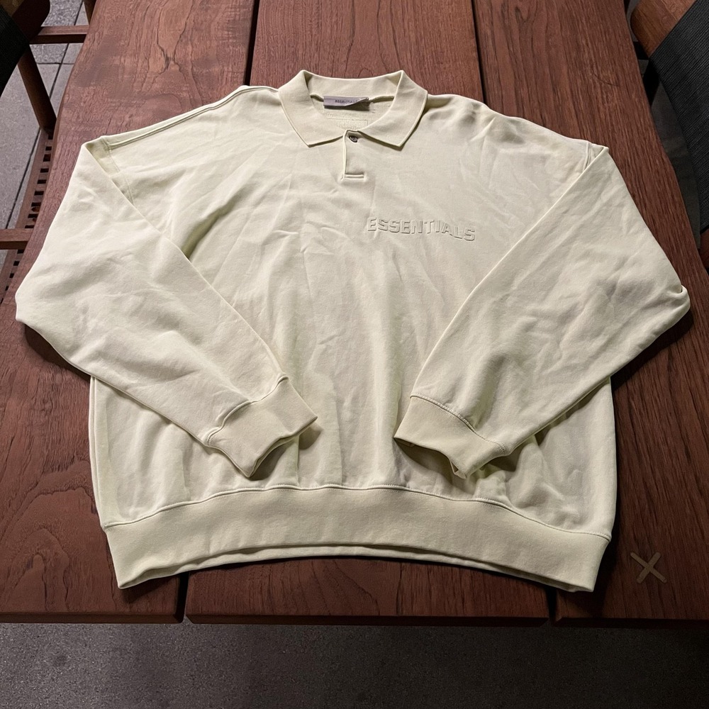 Essentials Fear Of God Sweatshirt Mens Large Light Yellow Polo Long Sleeve